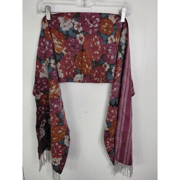 Amicale Scarf Cashmere Fringe Deep Colorful Florals Reversible Stripes Soft - Picture 1 of 8